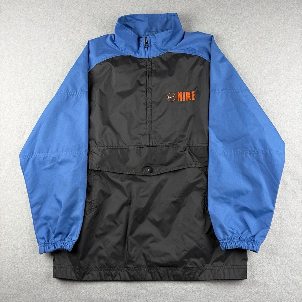 Vintage Nike Youth Windbreaker Pullover Jacket Blue Black Size L